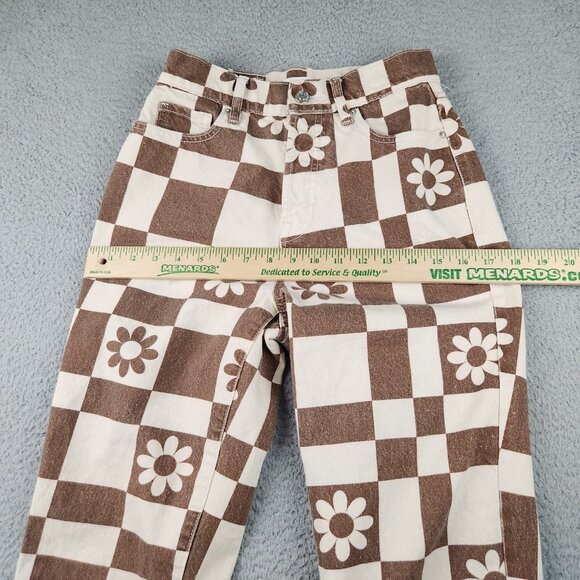 Pacsun Jeans Womens 25 High Rise Straight Leg Eco Flower Plaid Button Fly Frayed - Picture 6 of 13